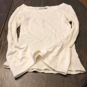 Anthropologie white waffle shirt with bell sleeves